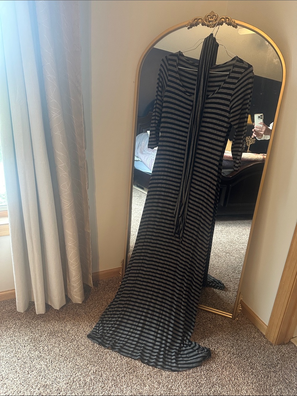 Red Haute Black & Gray Striped Maxi Dress